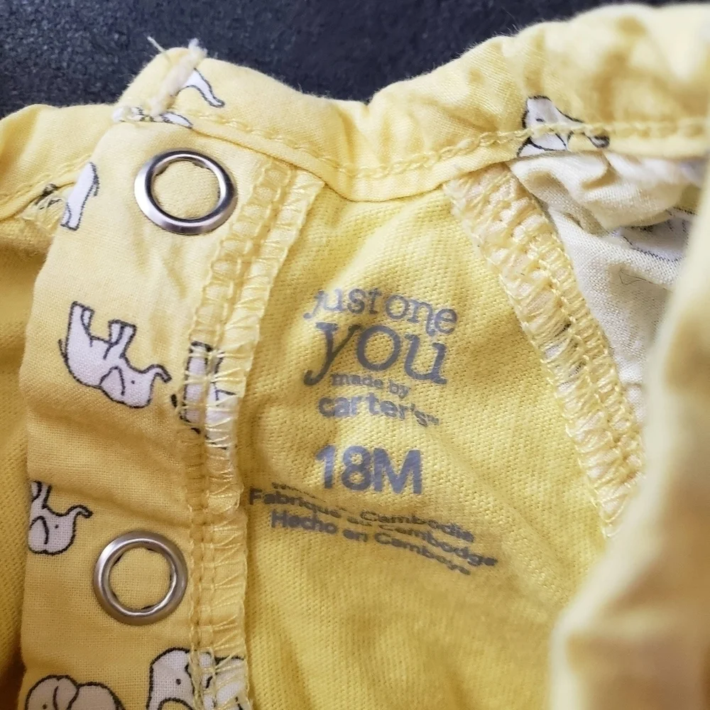 Just One You Carter's Baby Girl 18 Month Yellow Elephant Short Sleeve Bodysuit